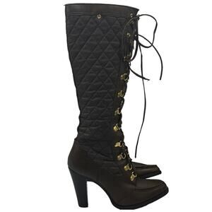 Michael Kors Women's Vintage Tall Knee High Brown Leather Lace Up Boots Sz 5.5M